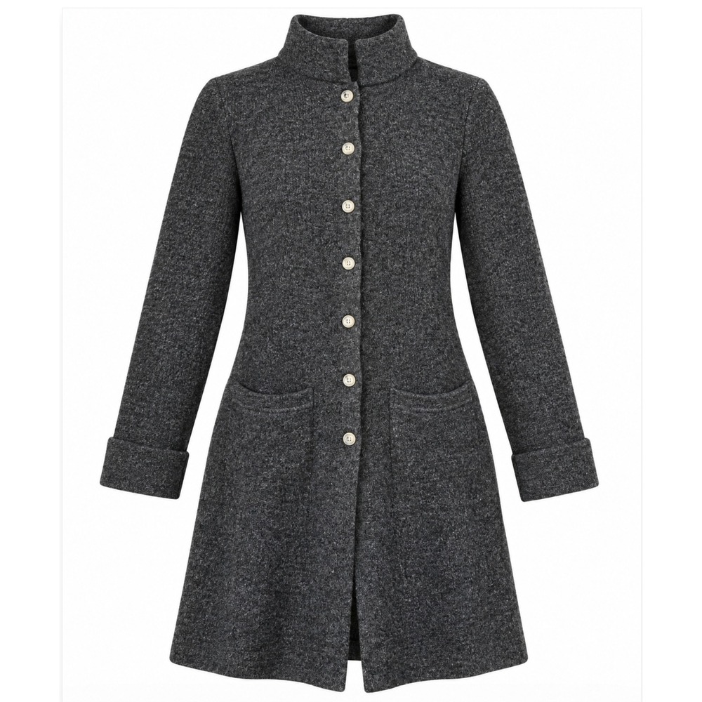 Adrienne Vittadini Cardigan M Gray Wool Blend Lion Button Longline Sweater Coat